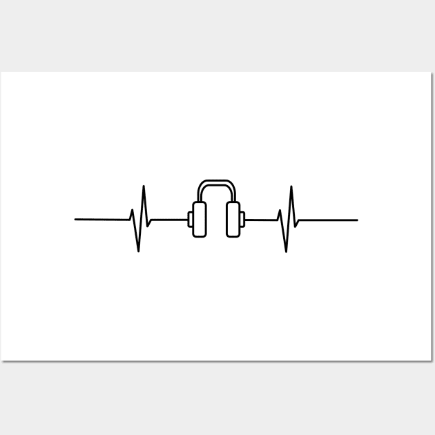 Headphones Heartbeat - Black design Wall Art by Warp9